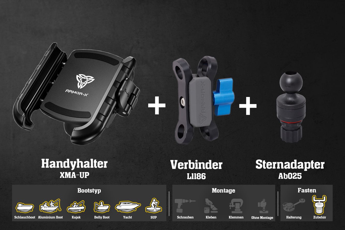 Fasten (1 Zoll) B- Kugel Handyhalter für alle Smartphones von 70mm - 82mm breite